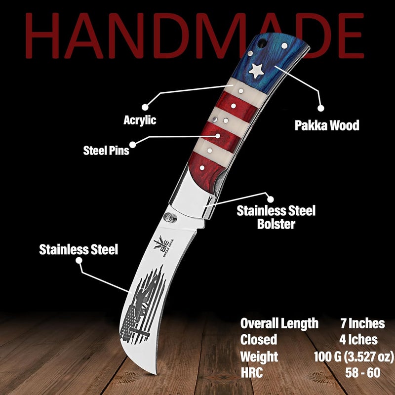 BE BREAK EDGE Hawkbill Knife,Folding Pocket Knife with Curved Blade, Lineman Tools, Stainless Steel construction. (White,Red and Blue) - Image 2